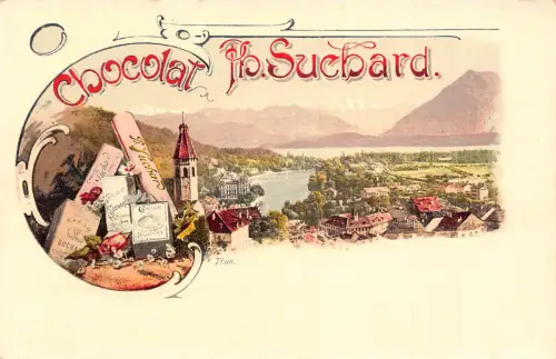 Werbung Schokolade Suchard Schweiz Thun Panorama Postkarte B977