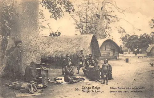 Belgisch-Kongo 1913 Bateke Dorf Leopoldville Ureinwohner Jungen ethnische Postkarte B984