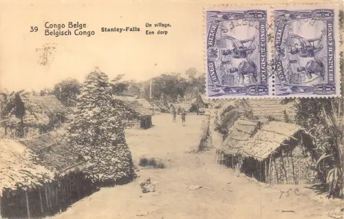 Belgisch Kongo Stanley Falls Village Vintage Postkarte B984