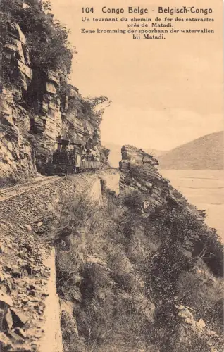 Belgisch-Kongo-Kurbe auf Kataraktbahn bei Matadi Dampfzug Postkarte B984