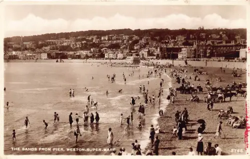 England Weston-Super-Mare Sand vom Pier People Beach RPPC Vintage Postkarte