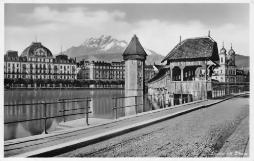Schweiz Luzern mit Pilatus Brückenturm Vintage Postkarte