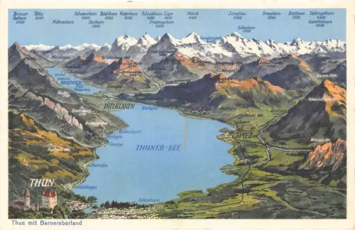 Schweiz Thun mit Berneroberland Thunersee Interlaken Karte Vintage Postkarte