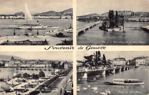 Schweiz Souvenir de Geneve Pont du Mont Blanc Schwäne Dampfschiff Postkarte