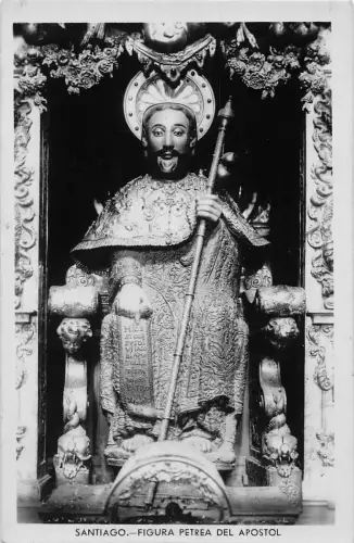 Spanien Santiago Figura Petrea del Apostol St. Peter Statue Vintage Postkarte
