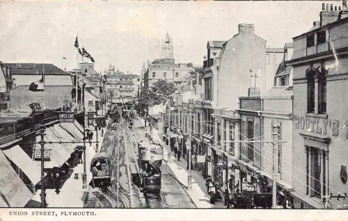 England 1905 Plymouth Union Street Double Decker Tram Swiss Cafe Postkarte