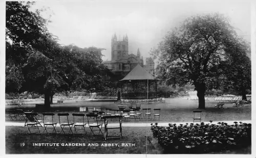 England 1934 Institute Gardens and Abbey Bath Vintage Postkarte