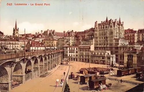 Schweiz Lausanne Le Grand Pont Brücke Vintage Postkarte