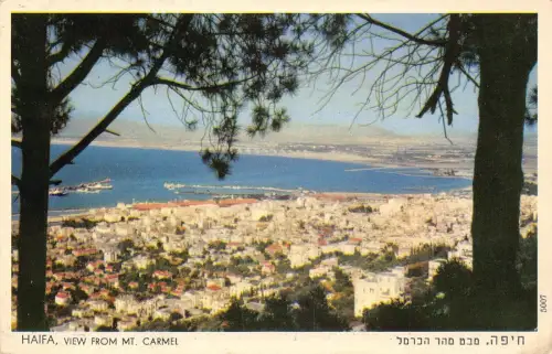 A088 Israel 1958 Haifa Blick vom Berg Karmelmeer Vintage Postkarte