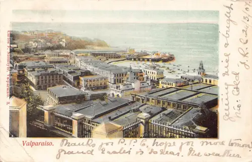 L335 Chile Valparaiso 1907 Panoramablick Litho Vintage Postkarte