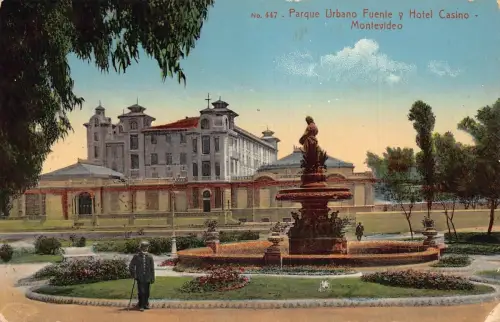 L332 Uruguay Montevideo Parque Urbano Fuente Hotel Casino Brunnen Postkarte