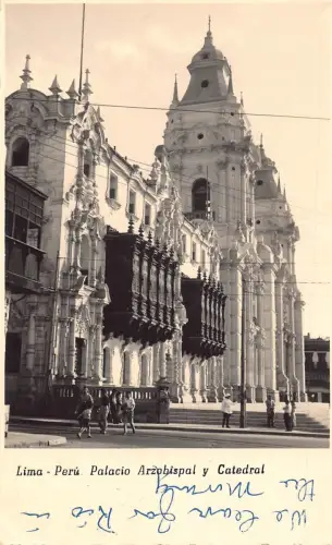 L331 Peru Lima Palacio Arzobispal y Catedral Kathedrale Vintage Postkarte