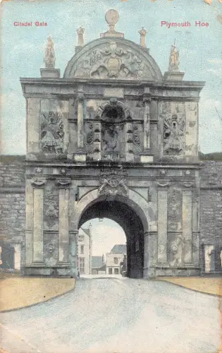 England 1908 Plymouth Hoe Citadel Gate Vintage Postkarte