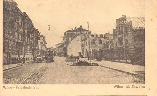 B051 Litauen Vilnius Wilno Sawalnaja Straße Straßenbahn 1915 WII Feldpostkarte