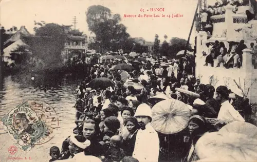 Vietnam Indochina 1912 Hanoi um den Kleinen See ethnische Vintage Postkarte