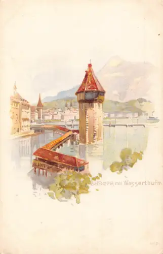 A965 Schweiz Luzern Luzern Wasserthurm Turm Chromo Litho Vintage Postkarte