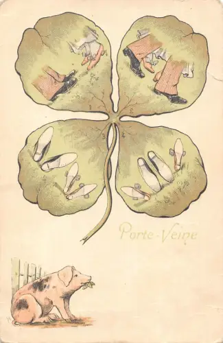 Porte Veine Glücksbringer gewagtes Kleeblatt Paar Schuhe Positionen Schwein Postkarte C358
