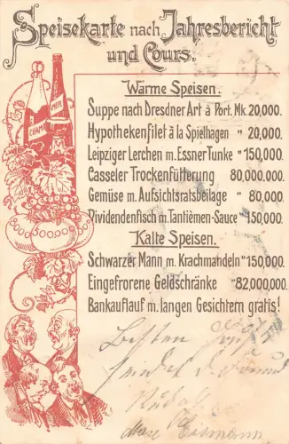 Speisekarte Neujahr 1901 Speisekarte nach Jahrescbericht Money Bag Postkarte C359