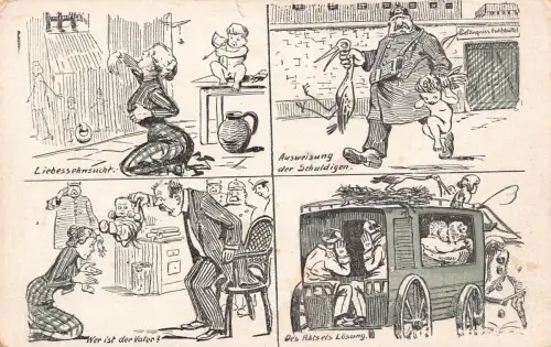 Deutscher Mythos Elternschaft vermenschlichter Storch Amor Cherub Gefängniswärter Postkarte C361