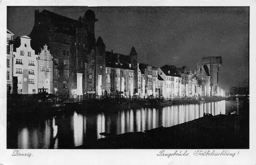 Polen 1940 Danzig Danzig Langebrücke Festbeleuchtung Brücke Postkarte C370