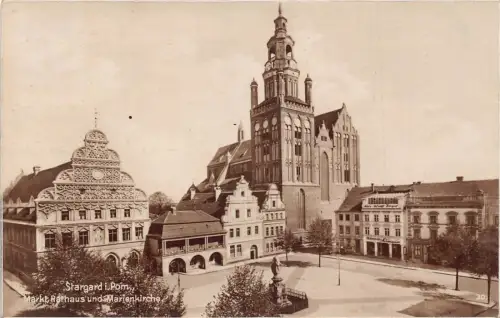 Polen 1934 Stargard i Pom Markt Rathaus Kirche Marienkriche Postkarte C370