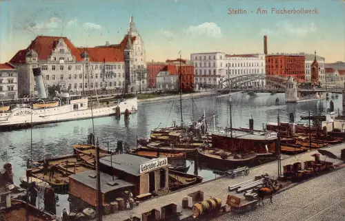 Polen 1913 Stettin Stettin Fischerbollwerk Dampfschiff Gebrüder Postkarte C370