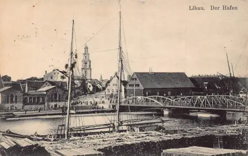 Lettland 1918 Liepaja Libau Der Hafen Brücke Hafen 1. Weltkrieg Feldpostkarte C371