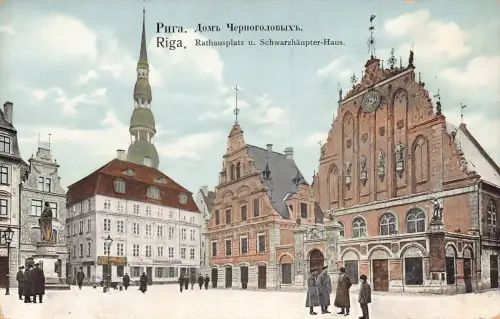 Lettland Riga Rathausplatz u schwarzhaupter Haus Platz Haus Postkarte C371
