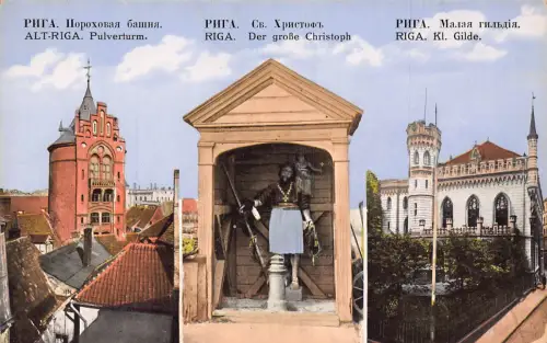 Lettland Riga Pulverturm Großer Christoph Kl Gilde Statue Turm Postkarte C371