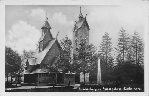 Polen 1934 Brückenberg im Riesengebirge Kirche Wang Kirche RPPC Postkarte C373