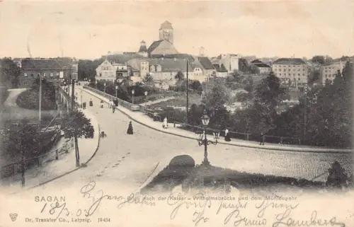 Polen 1903 Sagan Zagan Kaiser Wilhelmsbrücke Mühlenwehr Postkarte C373