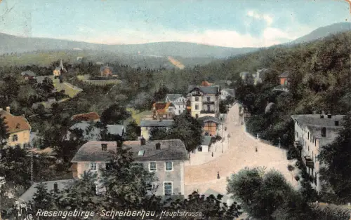 Polen 1910 Szklarska Poreba Riesengebirge Schreiberhau Main St Postkarte C375
