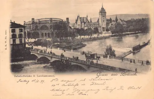 Schweiz Gruss aus Zuerich Bahnhofbrücke Landesmuseum Postkarte C377