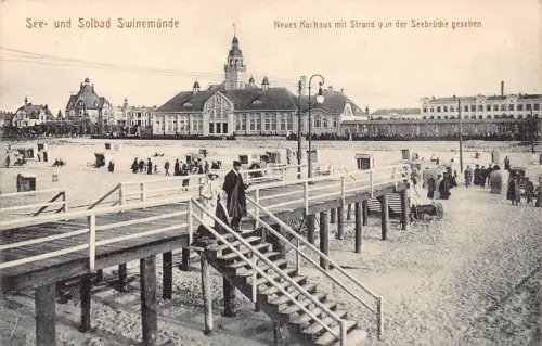 Polen See und Solbad Sinemünde Swinemünde Kurhaus mit Strand Postkarte C377