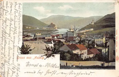 Tschechien Usti nad Labem Gruss aus Aussig ad Elbe Gesamtansicht Postkarte C377