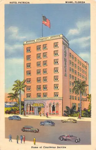 A972 US Hotel Patricia Miami Florida Home of Courteous Service Cars Postkarte