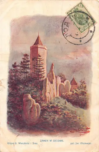 Polen 1908 Zamek w Ojcowie Tower Art Vintage Postkarte