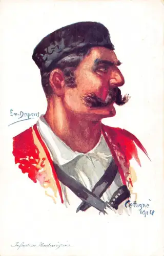L086 Monenegro 1916 Infanteriesoldat signiert E. Dupuis Militärpostkarte