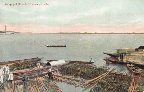 Ecuador Guayaquil Schilfflöße Balsas de Caffias Vintage Postkarte