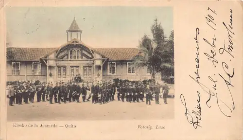 Ecuador Quito 1907 Kiosko de la Alameda Military Band Orchestra Vintage Postkarte