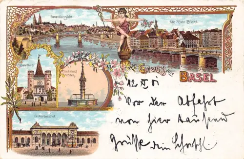 L409 Schweiz Gruss aus Basel 1901 Litho Vintage Postkarte