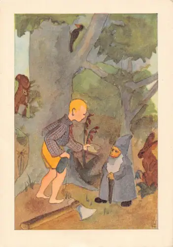 Märchenfantasie Der goldene Gänsejunge Angebot Brot Zwerg Eichhörnchen Postkarte B808