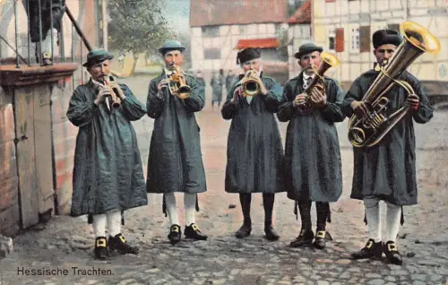 A125 Ethno 1909 Trachten aus Hessen Deutschland Trompeter Postkarte