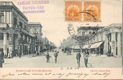 Uruguay Montevideo 1910 Entrada a la Calle 18 de Julio Vintage Postkarte