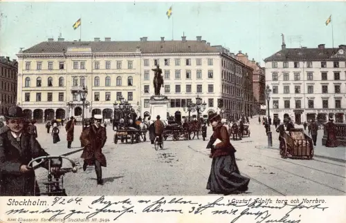 L033 Schweden 1904 Stockholm Radfahrer Kutsche Kutsche Oldtimer Postkarte