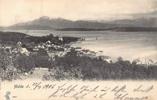L035 Norwegen 1906 Molde Panoramablick Postkarte