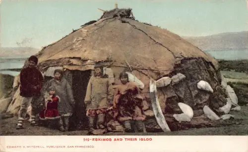 L524 US Eskimos und ihre Iglu Ureinwohner Vintage Postkarte