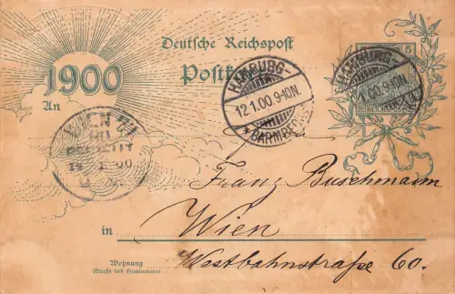 Deutschland 1900 Hamburg nach Wien Ganzsache Vintage Postkarte