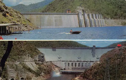 Thailand Bhumiphol Dam Tak Boot Vintage Postkarte