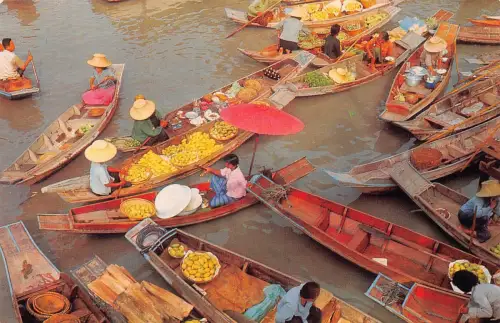 Thailand Bangkok Wat Sai Schwimmender Markt Früchte Boote Postkarte